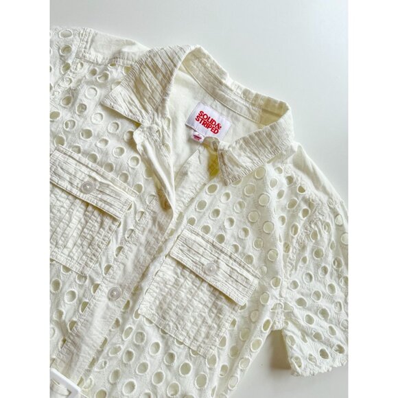 SOLID & STRIPED Harper White Cotton Eyelet Belted Shirt Dress Cover-Up, Size S - Picture 7 of 16